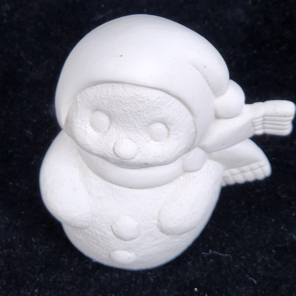 Cute Little 3 3/4" Tall Ready To Paint Ceramic Bisque Snowman With Hat and Scarf - Picture 6 of 10